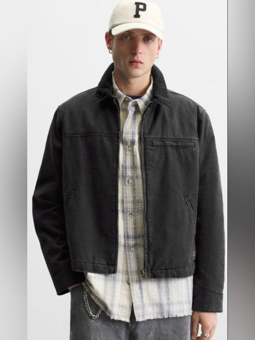 Men's Black Casual Work Zip-Up Jacket